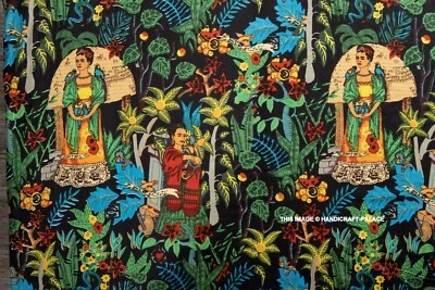 Pure Cotton 3 Yard Craft Sewing Indian Running Loose Fabric Ethnic Farida Khalo - Image 1 of 4