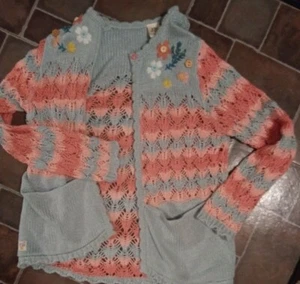 Play Condition Wildflowers knit cardigan spring button flowers pink blue 14 girl - Picture 1 of 3