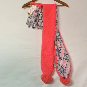 Cat & Jack Pink Fun Print Girl’s Scarf And Gloves Size 8-16 New With Tags - Picture 1 of 6