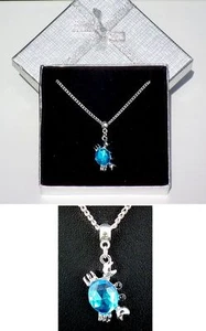 Versilberte blaue Kristall Strass Krabbe Anhänger Halskette Geburtstag Geschenk verpackt - Bild 1 von 7