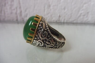 Anello In Argento, Grande E Bello, In Argento 925 Con Una Bella Pietra Verde - Immagine 1 di 4