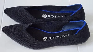 Rothys Womens The Point Flat Size 6.5 Black Knit Slip On Ballet Shoe Washable - Picture 1 of 10