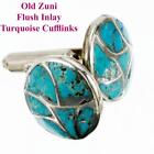 Vintage Zuni Turquoise Inlay CUFFLINKS Sterling Silver Natural Old Pawn