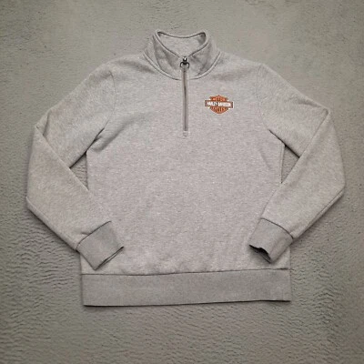 Harley Davidson толстовка женщин средний серый пуловер 1/4 молнии свитер флис HD - Изображение 1 из 4