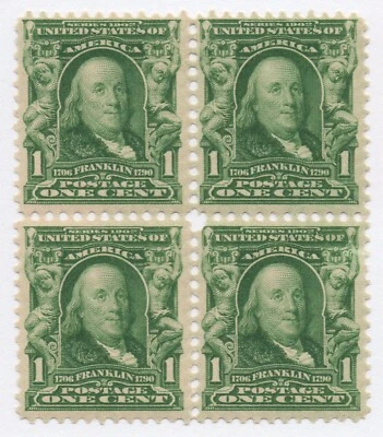 US Sc# 300 *MINT OG LH 1NH* { -VF- 1c FRANKLIN BLOCK OF 4 } NICE FROM 1903 SERIE - Image 1 of 4
