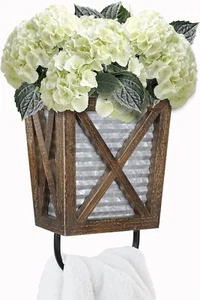 Autumn Alley Farmhouse Decor Rustic Hand Towel Holder With Wooden Storage - Picture 1 of 8