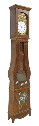 Antique Clock, French Morbier,  Hand-Painted, Longcase, Gilt Metal Frame,  1800s Cover