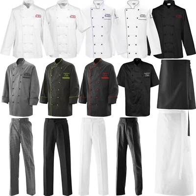 NASHVILLE PRINT FACTORY Kochjacken Bäckerjacke Kochhosen Schürzen Vorbinder | Jacke bestickt mit Name