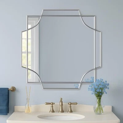 30"x30" Decorative Wall Mirror, Silver Accent Modern Mirror for Entryway - Image 1 of 4