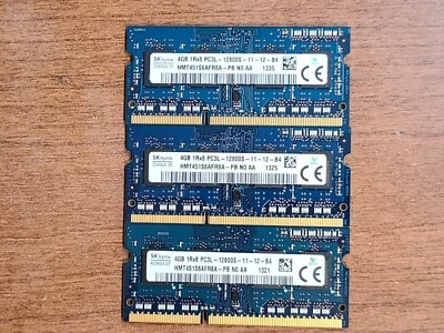 (LOT OF 3) SK HYNIX 4GB 1Rx8 PC3L-12800S DDR3 SODIMM MEMORY RAM HMT451S6AFR8A-PB - Image 1 of 2