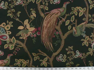 3"x6" Fabric Samples - Birds and Berries Embroidered Jacquard - Black Multi - Picture 1 of 1