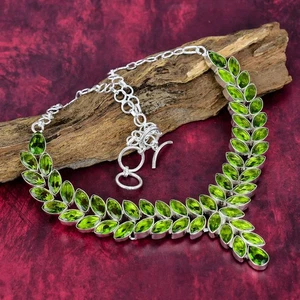 Peridot Gemstone Handmade 925 Sterling Silver Adjustable Necklace Jewelry - Picture 1 of 5