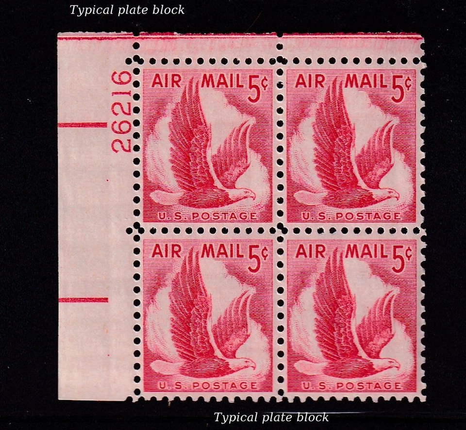 1958 Airmail eagle Sc C50 MNH 5c plate block rare number 26216 UL Typical - Image 1 of 1