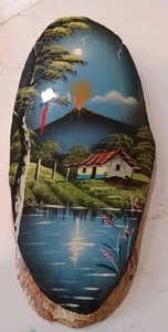 Vintage Volkskunst Ölgemalte Holzplatte. Männerhöhle, Höhle Dekor Siehe Bilder. - Bild 1 von 7