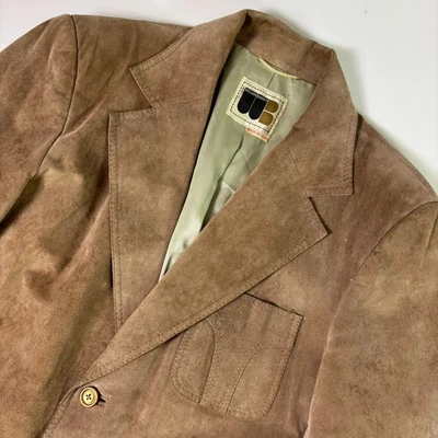 Blazer Chaqueta De Colección Años 70 William Barry Cuero Gamuza Tostado Para Hombre 46 Forrado Foto 1 de 4