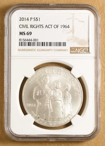 2014 P Civil Rights Act of 1964 Commemorative Silver Dollar NGC MS69 - Picture 1 of 2
