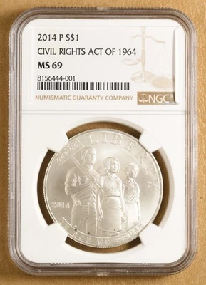 2014 P Civil Rights Act of 1964 Commemorative Silver Dollar NGC MS69 - Image 1 of 2