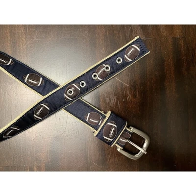 Chicos Talla 10-12 Gymboree “JUNIOR LINEBACKER” Fútbol Tejido CINTURÓN Azul Marino y Marrón Foto 1 de 3