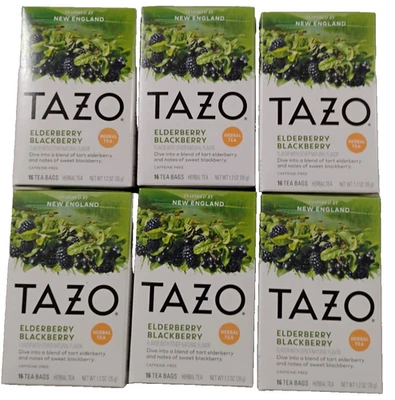 6x Tazo By New England Elderberry Blackberry Herbal Tea 16 Tea Bags Each New - Image 1 of 4