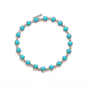 Sleeping Beauty Turquoise Chain Bracelet Platinum Over Sterling Silver 7.5 Inch - Picture 1 of 4