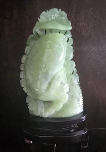 4.5lbs 12" X 6" Top Quality Natural Green Jade Master Hand Carved Fish Sculpture - Picture 1 of 6