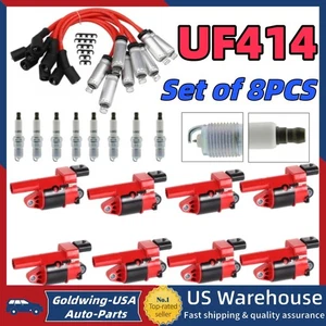 UF414 Round Ignition Coils w/ Spark Plugs Wires Kit For Chevry Buick GMC V8 5.3L - Picture 1 of 14