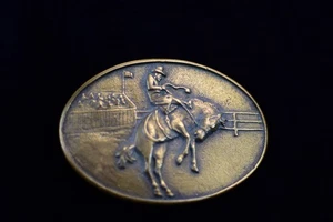 Bucking Bronco Cowboy massiv Messing Vintage Gürtelschnalle - BTS Made in USA - Bild 1 von 3