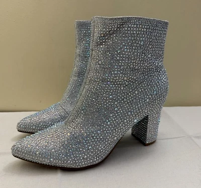 Forever Silver Sparkle Rhinestone Western Ankle Boots 8.5 Cowgirl Holiday Party - Image 1 of 4
