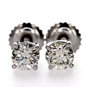 Diamond Stud Earrings Real Round Shape 0.82 Carat G/H VS Enhanced 14K White Gold - Picture 1 of 6