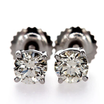 Aretes de diamantes forma redonda real 0,82 quilates G/H VS oro blanco mejorado de 14K Foto 1 de 4