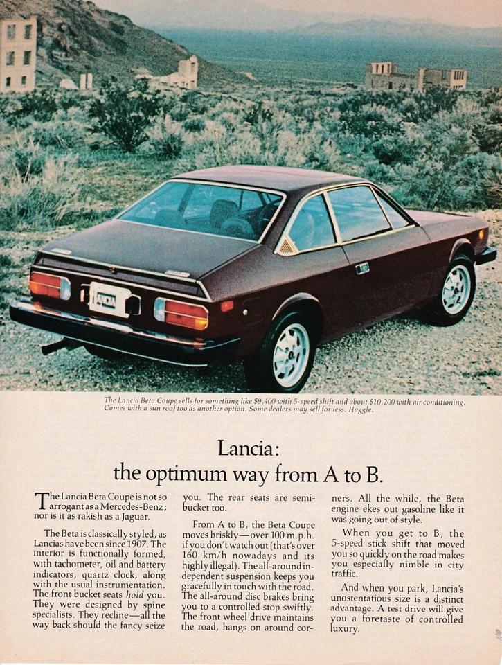 Lancia Beta 1978 cupé, anuncio de revista edición EE. UU. tamaño estándar muy nítido Foto 1 de 1