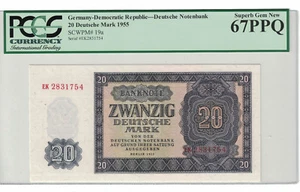 GERMANY - DEMOCRATIC REP. 20 DEUTSCHE MARK 1955 PICK# 19a PCGS: 67 PPQ (#1059) - Picture 1 of 2