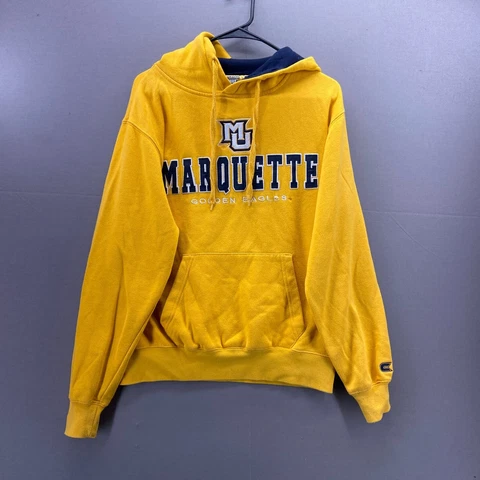 Vintage Marquette Golden Eagles Sweatshirt Mens Small Yellow Sweater Hoodie NCAA Cover
