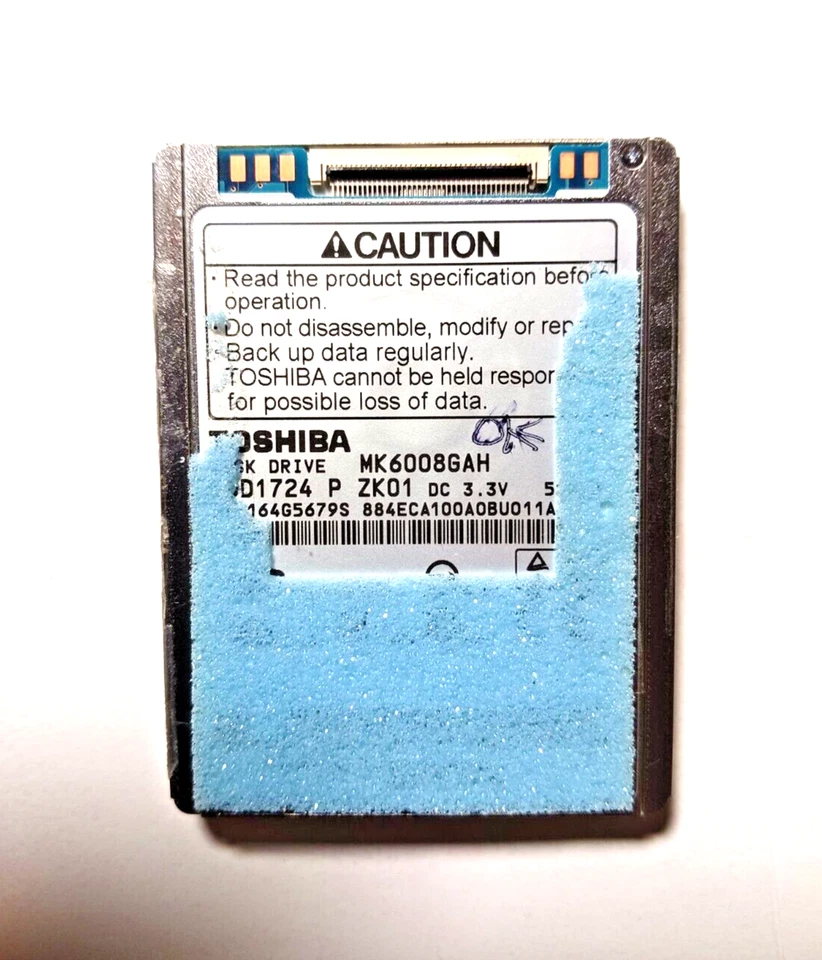 TOSHIBA MK6008GAH 60 GB 1.8" ZIF/CE HDD FOR IPOD 5TH GEN VIDEO USA SELLER!!!!! - Image 1 of 1