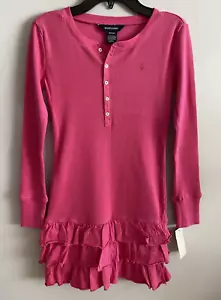 Ralph Lauren Polo Dress Long Sleeve Pink Ruffled Girl's Size M/8-10/ NWT - Picture 1 of 3