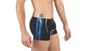 Mister B Latex Boxer Rubber Trunks 0,4mm Thick Black & Blue 1 - Bild 1 von 4