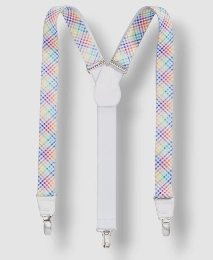 Club Room Men's White Plaid Rainbow Clip On Suspenders - Image 1 of 1