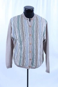 Vintage USA Maus Hoffman Strickjacke Pullover gestreift braun elfenbein türkis leicht M - Bild 1 von 10