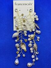 Francescas Goldtone /Crystal & Faux Pearl Long Floral Dangle Earrings