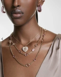 SWAROVSKI Spinning Crystal HYPERBOLA HEART PENDANT Necklace Chain Gold Pearl - Picture 1 of 19