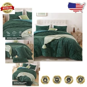 Super Soft Twin Comforter Set - Dark Green Fleece, Machine Washable Cozy Set - Picture 1 of 9
