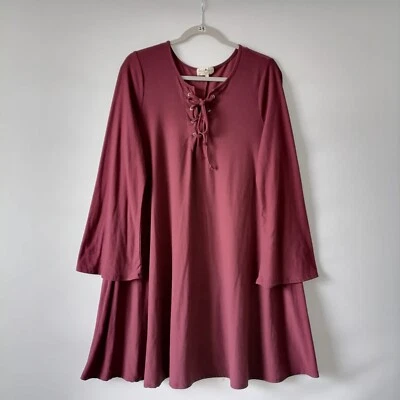 Top túnica Derek Heart para mujer granate con cordones cuello en V manga larga talla 1X Foto 1 de 4