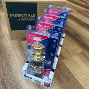 New Box of 4 SCHLAGE Bright Brass Keyed Entry Door Knob w 2 Keys Gold Color - Picture 1 of 11
