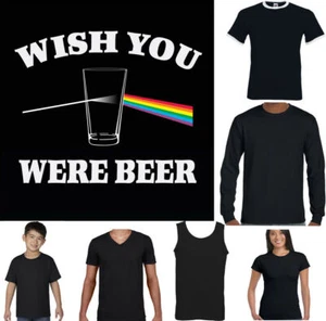 WISH YOU WERE BEER T-Shirt Mens Dave Gilmour Drunk Drinking Party Pink Floyd - Picture 1 of 9