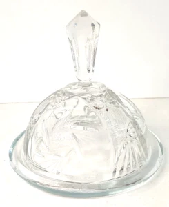 Antique Crystal Cloche Dome Leaded & Plate Butter Cheese Dish Pinwheel Star - Picture 1 of 8