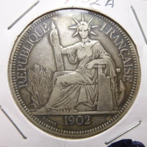1902 A French Indo China Piastre Silver Crown Coin - Picture 1 of 2