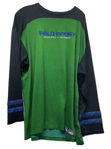 Vintage Ralph Lauren Polo Sport Men's Large Spell Out Green Long Sleeve (F7) - Picture 1 of 6