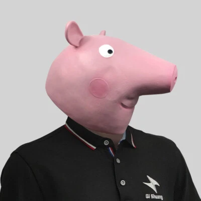 Hot Masquerade Halloween Latex Pink Peppa Pig Mask Prank Party Cosplay   Props - Image 1 of 4