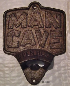 CAST IRON MAN CAVE BOTTLE OPENER * BEER OPENER * METAL 4 INCH BY 6 INCH - NEW - Picture 1 of 3
