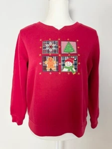 Kim Rogers Petite Womens Christmas Holiday Sweatshirt Size PM Red White Buttons - Picture 1 of 10